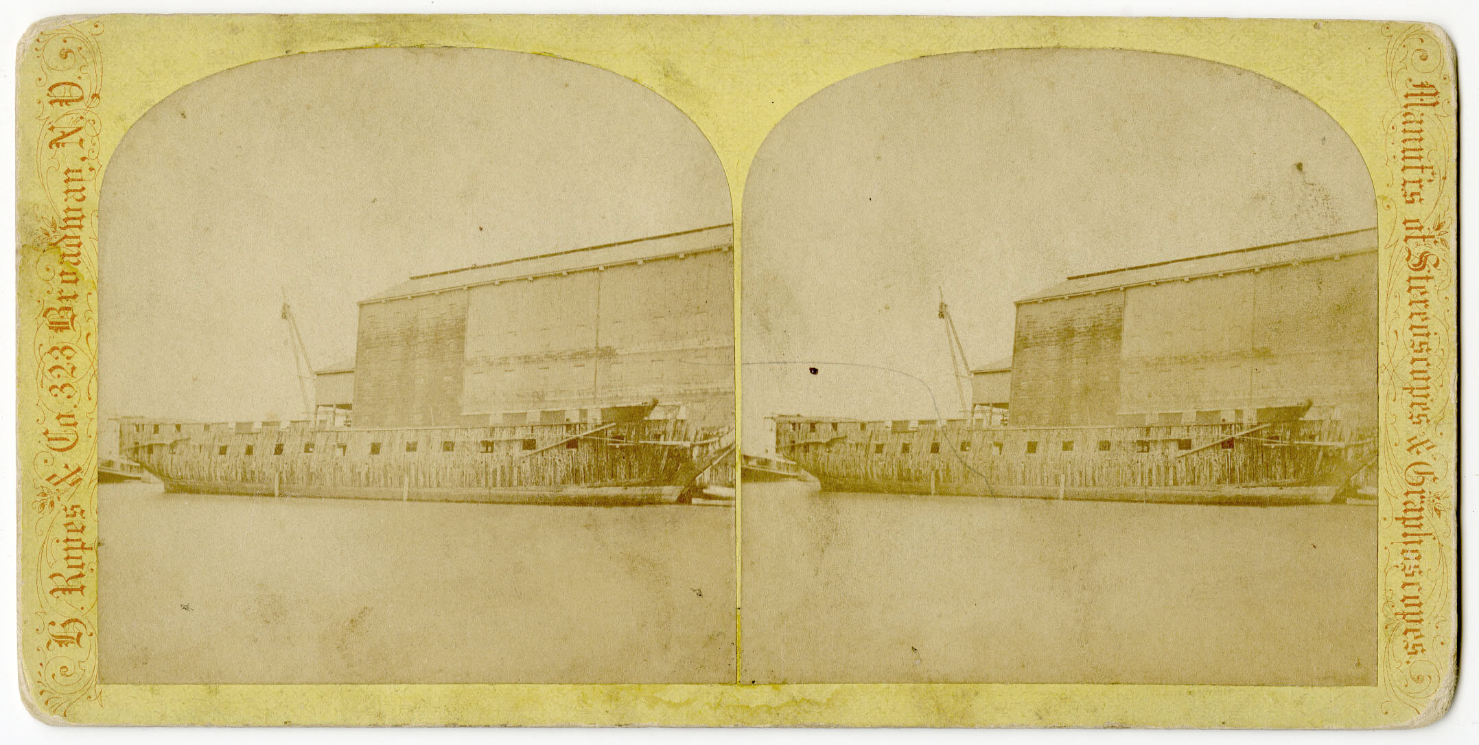 Stereograph of USS Constitution under restoration in Philadelphia, c. 1873-1877. [Commodores Fund Purchase]